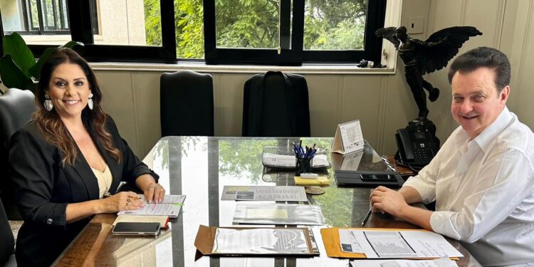 A deputada federal Simone Marquetto e o secretário de governo Gilberto Kassab. (Divulgação)