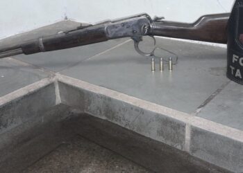 Durante a operação, os PMs apreenderam uma Carabina Rossi e munições. (Divulgação/ Polícia Militar)