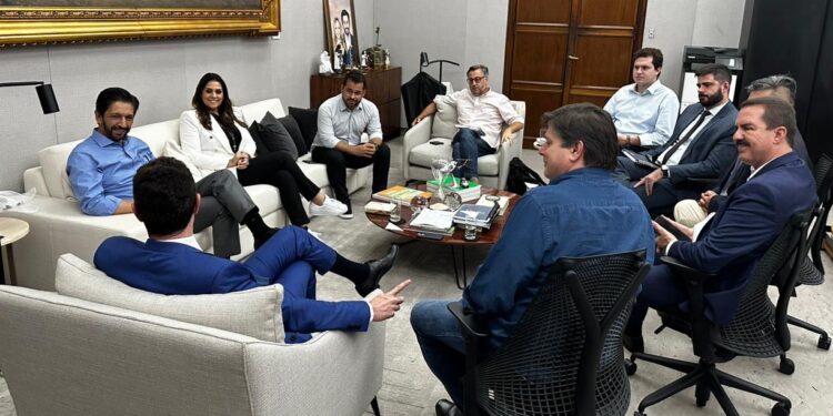 O ministro das Cidades, Jader Filho, realizou uma audiência com os deputados integrantes da Bancada Paulista do MDB. (Divulgação)