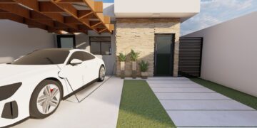 O imóvel também possui uma garagem Carport (com cobertura de painéis de energia fotovoltaica), que possibilita gastos mínimos na conta de energia. (Divulgação)