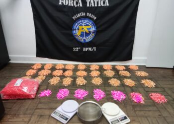 Segundo a PM, além dos pinos de cocaina, foram aprendidos microtubos para acondicionamento da droga e balanças. (Divulgação/ Polícia Militar)