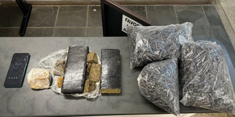 Foram apreendidos dois tijolos e porções menores de maconha, cerca de 200 gramas de crack e 2500 microtubos para embalagem. (Divulgação/Polícia Militar)