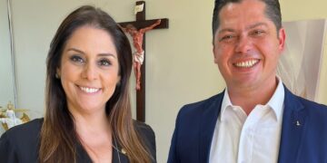 A deputada federal Simone Marquetto e o prefeito Jeferson Brun. (Divulgação)