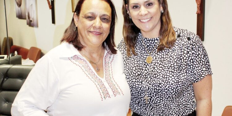 No início do mandato em Brasília, a deputada federal Simone Marquetto (MDB-SP) recebeu a vice-prefeita de Itapuã, Maria Cléia Pichelli, no Gabinete. (Divulgação)