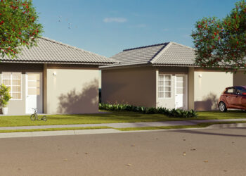 Com casas construídas em terrenos a partir de 152 m², não geminadas e com possibilidade de ampliação, o Residencial Vida Nova Itapê contará com imóveis de 43,85 m² com dois dormitórios, sala, cozinha, banheiro, área de serviço coberta, laje e piso cerâmico em todos os ambientes, além de quintal e espaço para veículo. (Divulgação)