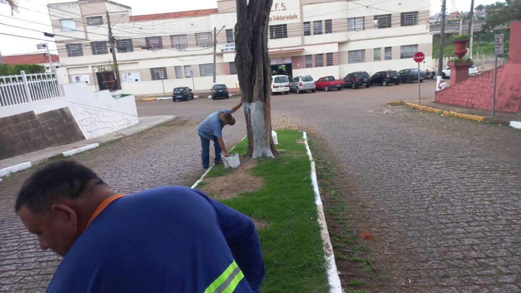 Também fizeram pintura dos bancos daPraça da Vila Rosa e da Praça Gaspar Ricardo e no Centro da cidade. (Divulgação)