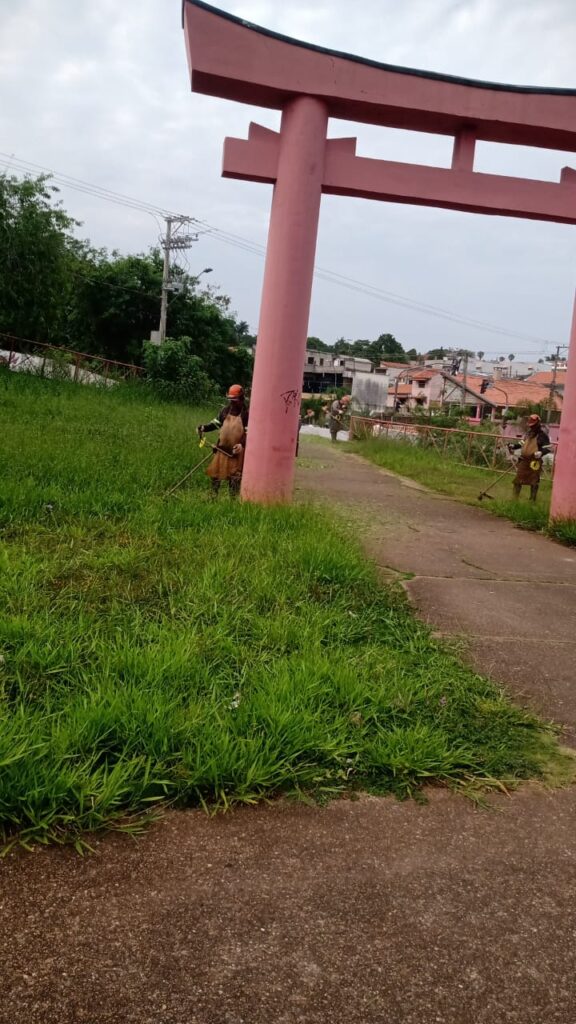 As equipes também realizaram diversos serviços de manutenção, como limpeza e roçada na Praça da Vila Rocha, Praça Japonesa e Pista do Skate, na Vila Barth. (Divulgação)