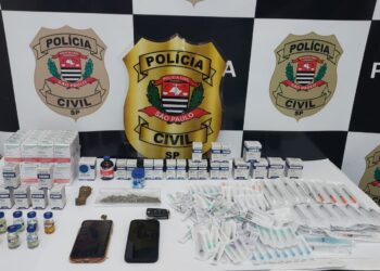 Os policiais cumpriram um mandado de busca na residência do suspeito, onde localizaram mais 40 caixas de medicamentos hormonais utilizados para hipertrofia muscular e oxandrolona, substância proibida pela Agência Nacional de Vigilância Sanitária (Anvisa). (Dviulgação)