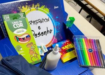 Os kits de materiais podem variar de cinco a 14 itens, de acordo com a faixa etária e etapa escolar, indispensáveis para o desenvolvimento das atividades das crianças. (Divulgação)