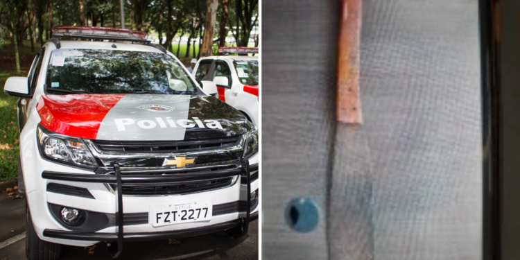 A PM apreende o facão utilizado no crime. (Divulgação)