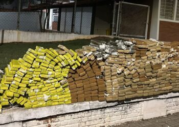 A Polícia Militar, com apoio da Guarda Civil, apreendeu 742 tabletes (599 kg) de maconha em uma van, na cidade de Cesário Lange. (Divulgação/Polícia Militar)
