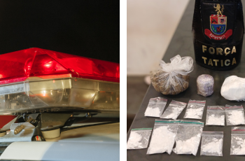 Na residência da mulher, foram localizadas mais cocaína, maconha, balança de precisão, celular e embalagens plásticas. (Divulgação)