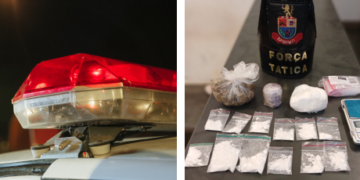 Na residência da mulher, foram localizadas mais cocaína, maconha, balança de precisão, celular e embalagens plásticas. (Divulgação)