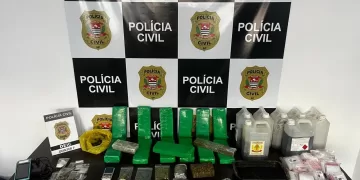 Foram apreendidos aproximadamente 25 kg de maconha, incluindo variedades como “Ice” e “Colômbia Gold”, além de galões de maconha líquida utilizada para a produção de haxixe. (Divulgação)