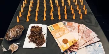 A GCM encontrou com a mulher 69 pinos de cocaína, três porções de maconha e R$ 69 em dinheiro. (Divulgação)