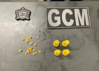 Durante as buscas no interior do carro, foram encontradas 19 porções de crack e 4 frascos de perfume, materiais relacionados ao tráfico de drogas. (Divulgação)