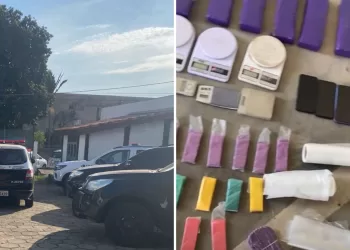 nte pelos crimes de tráfico, associação para o tráfico e porte ilegal de arma de fogo. As equipes apreenderam 125 tijolos e 411 porções de maconha, seis pacotes e 8.427 porções de cocaína, seis pacotes e 430 porções de crack. (Divulgação)