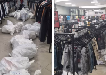 Durante a operação, os policiais encontraram grandes quantidades de peças de vestuário e calçados de diversas marcas conhecidas. (Foto: Polícia Civil)