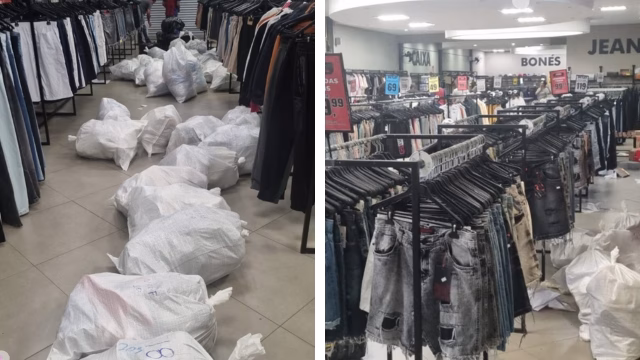 Durante a operação, os policiais encontraram grandes quantidades de peças de vestuário e calçados de diversas marcas conhecidas. (Foto: Polícia Civil)